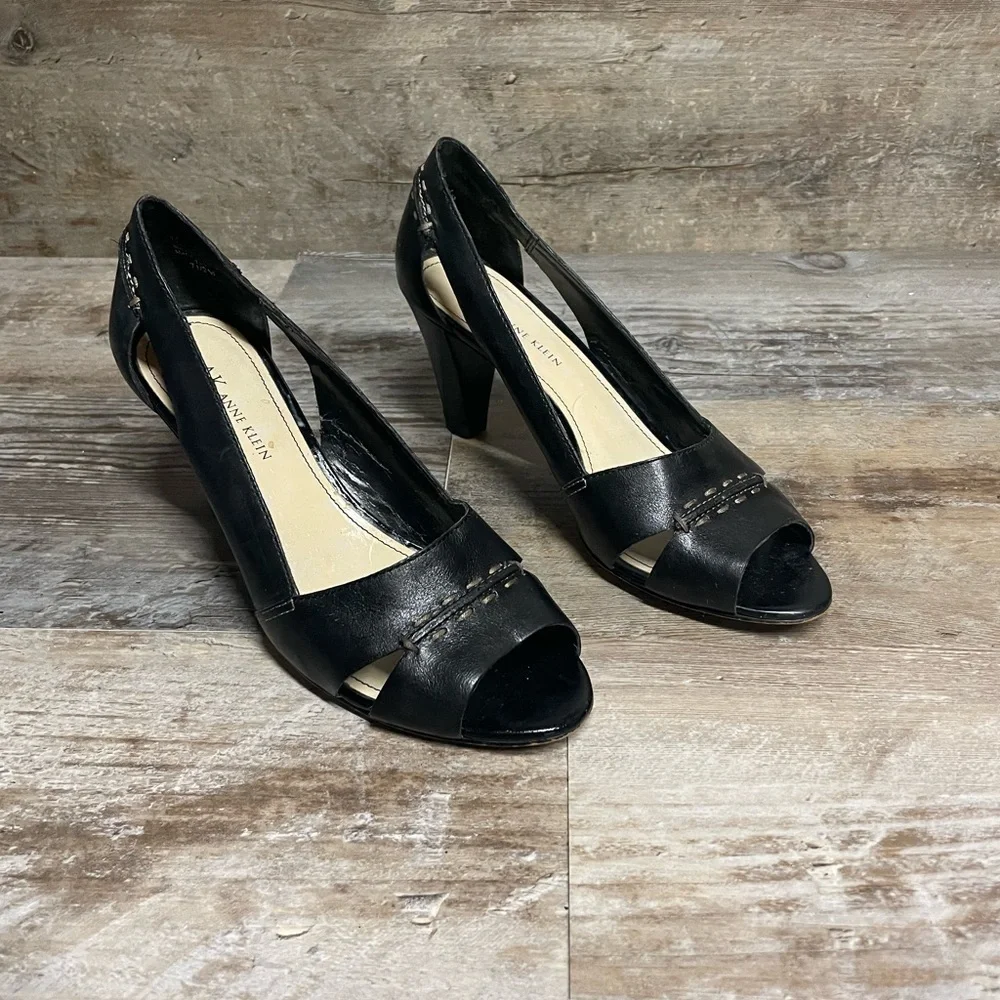 Anne Klein Black Open Toe Heels Women's Size 7.5